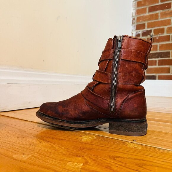 Frye Valerie Strappy Shearling Leather Boots in Cognac Size 7 - Picture 15 of 16